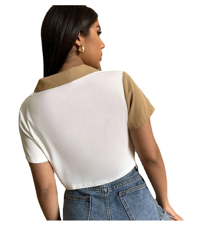 Women's clothing new sexy single-breasted short-sleeved shirt