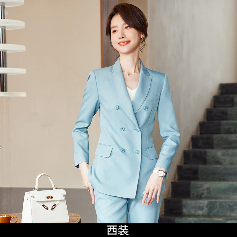 Women's Green Double-Breasted Blazer Suit