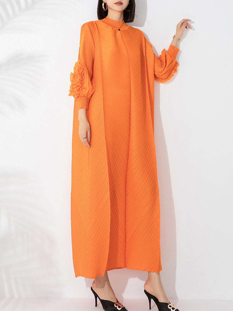 Womens Pleated Maxi Dress  Elegant Loose Fit