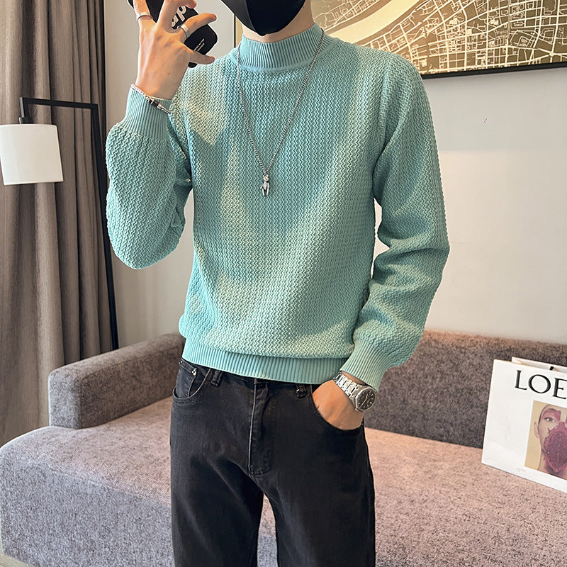Men’s Solid Color Semi-Turtleneck Sweater
