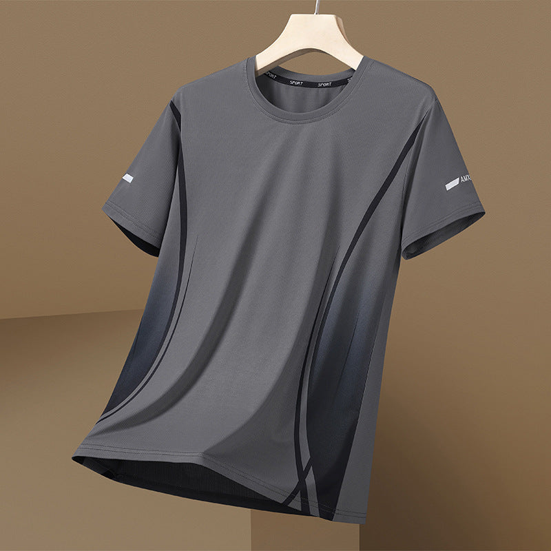 Men's Ice Silk Quick-Dry Sports T-Shirt  Breathable Summer Short Sleeve