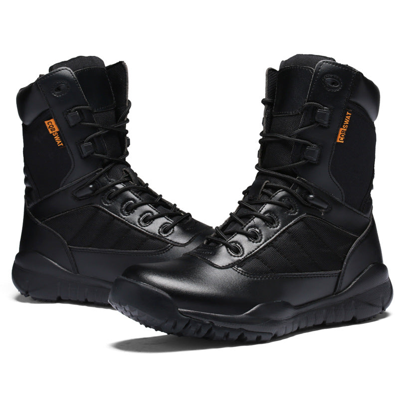 Mens Cross-Border Spring & Summer Leather Outdoor Sports Shoes  Thick-Soled Hiking & Military Style Training Boots