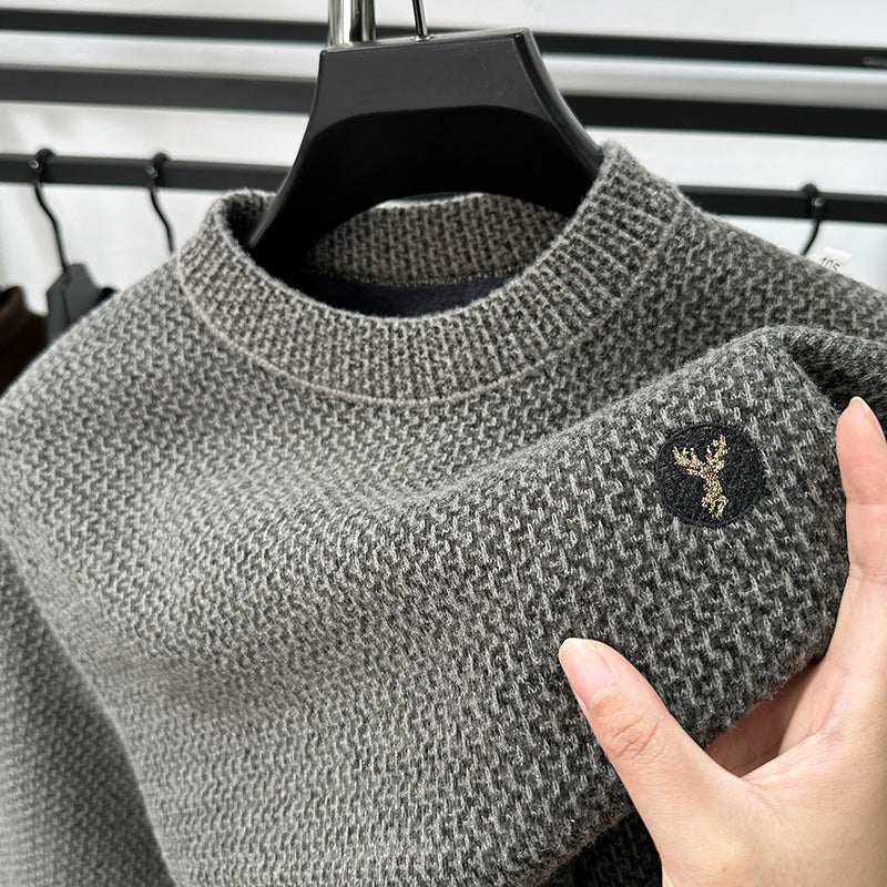 Men's Winter Fleece Pullover Sweater  Warm Round Neck Casual Sweatshirt