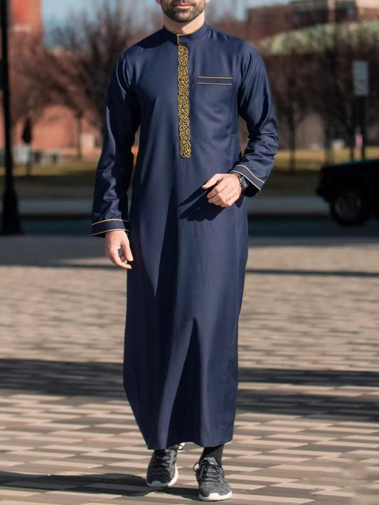 Mens Ethnic Embroidered Stand Collar Long Sleeve Shirt