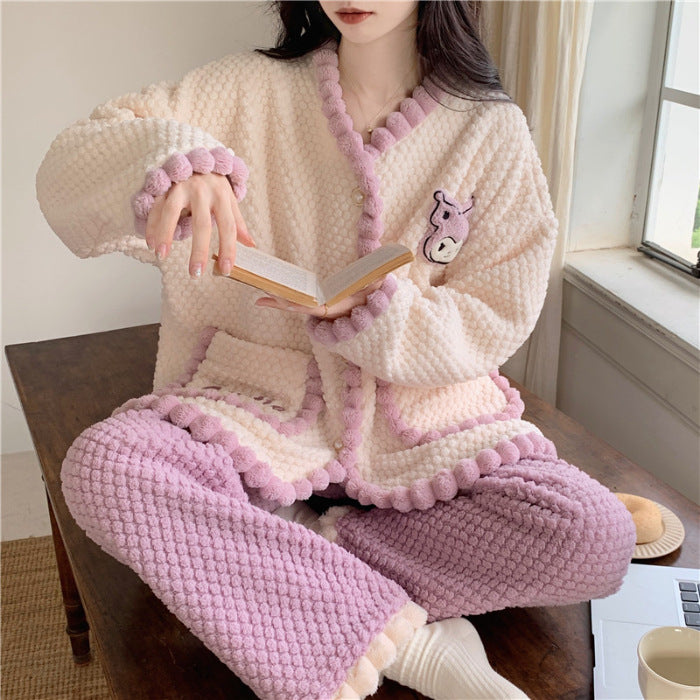 Coral Velvet Winter Pajama Set for Women