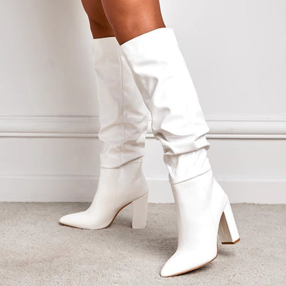 High Pointed Toe Block Heel Boots