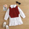 Girls' Autumn Ruffle Dress & Knitted Vest Set