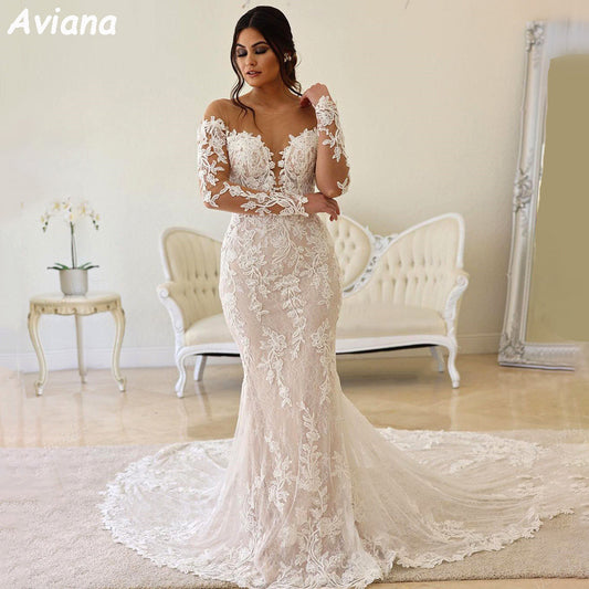 V-neck bandeau main bride slim fishtail light plus size wedding dress