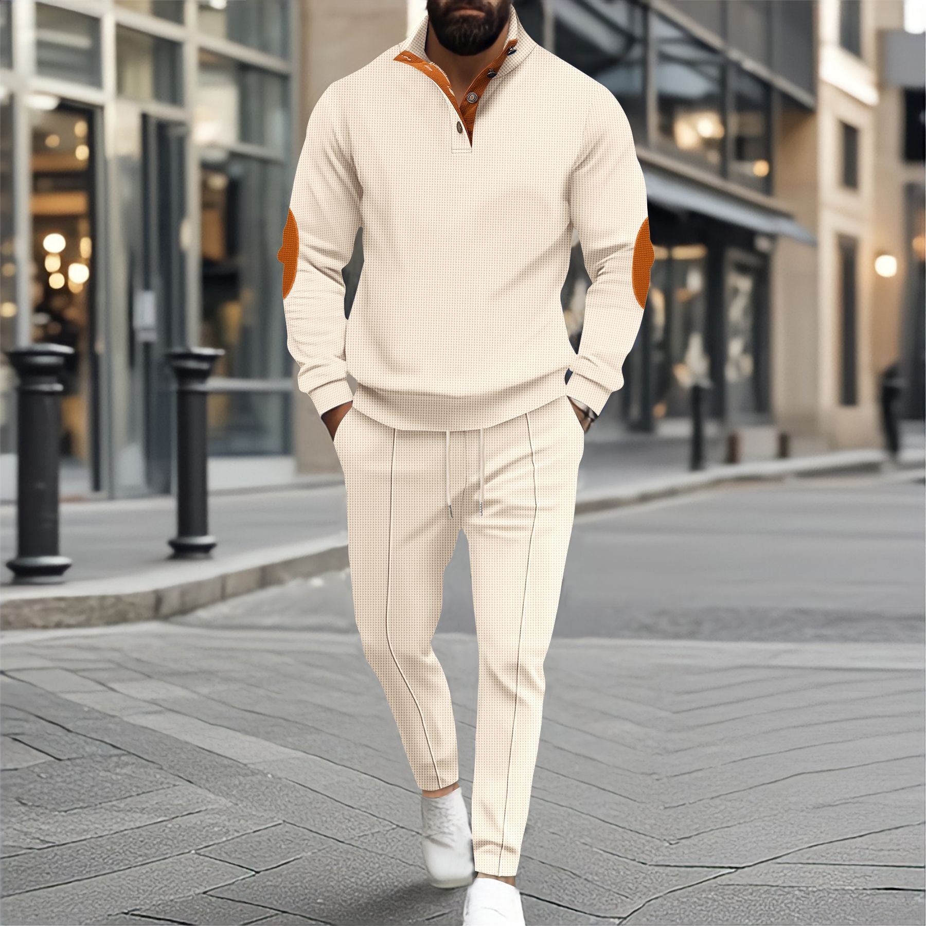 Men's Half-Zip Waffle Sweatshirt Set