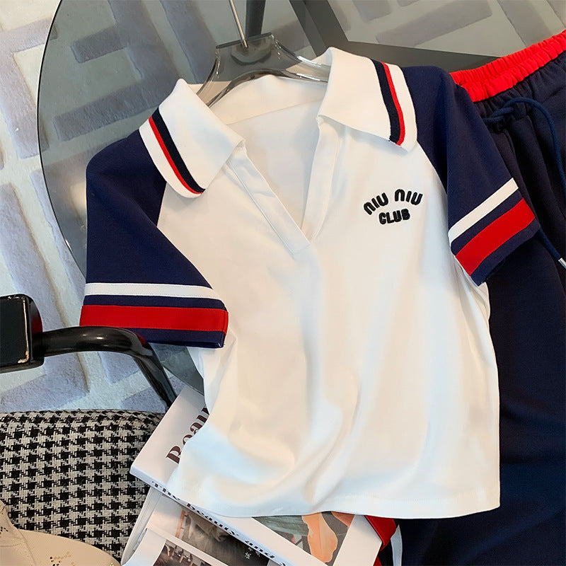 Casual polo tracksuit women's summer cotton two-piece set
