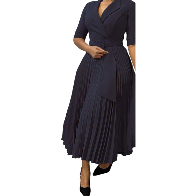 Fashion Suit Collar Press-Pleated Waist Plus Size Dress