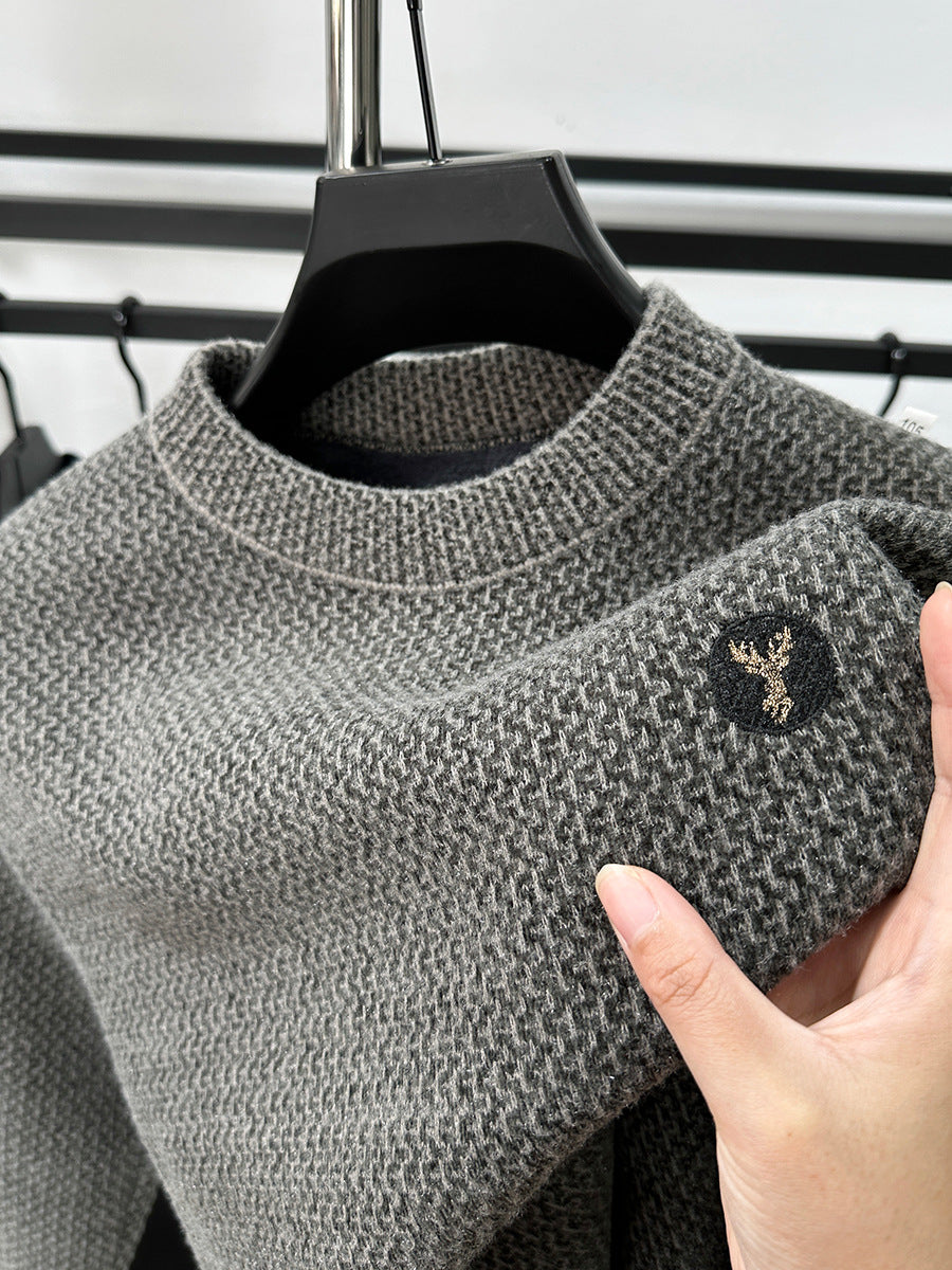 Men's Winter Fleece Pullover Sweater  Warm Round Neck Casual Sweatshirt