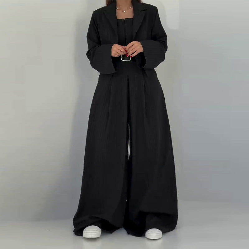 Women's Long Sleeve Jumpsuit Set with Belt