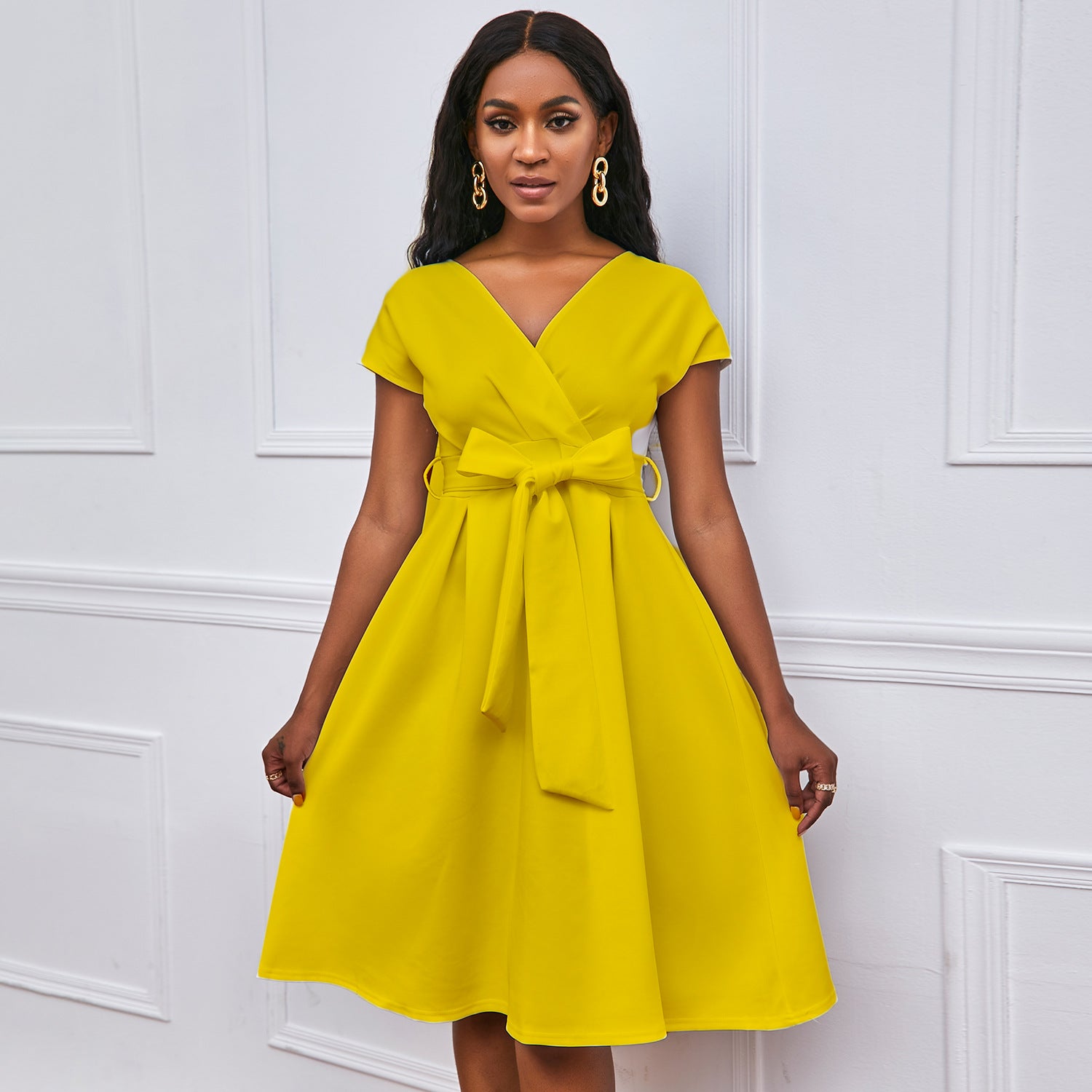 Women's Plus Size Solid Color Deep V Neck Big Swing Sexy Small dress