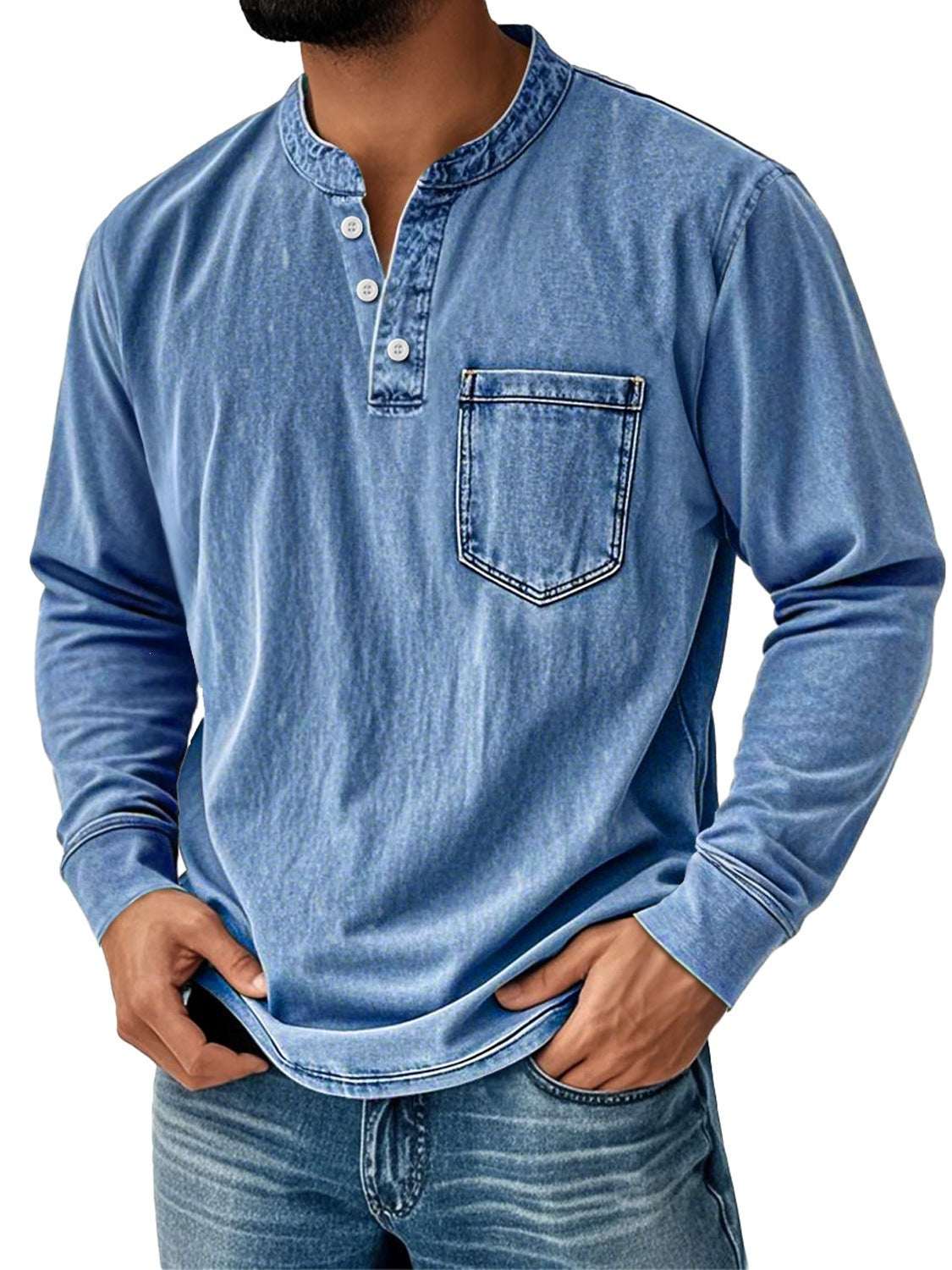 Mens 3D Print Semi-Zip Long Sleeve Polo Shirt