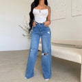 Long high-waisted ripped raw edges comfortable wide-leg pants