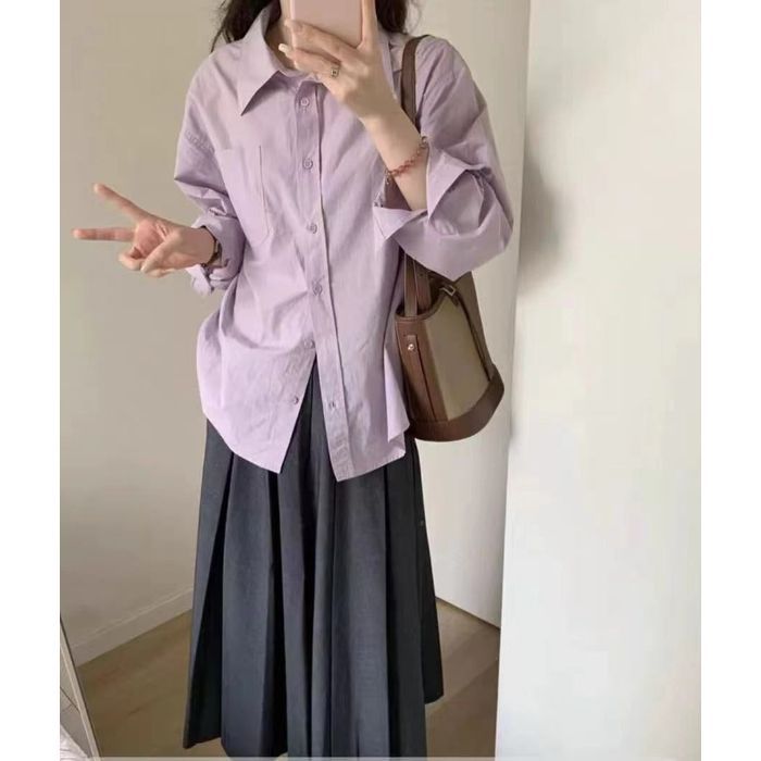 Womens Cotton Long Sleeve Layered Shirt  Spring & Autumn Cardigan Style Top