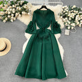 Elegant Court-Style Tassel V-Neck Pleated Dress