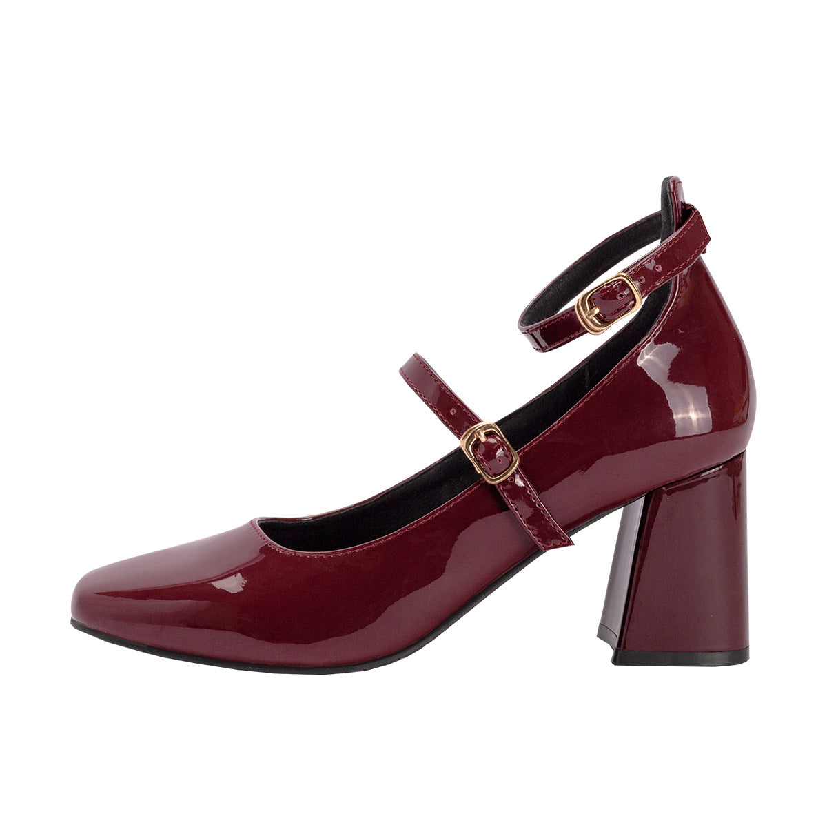 Mary Jane Leather Burgundy Heel Heel Temperament