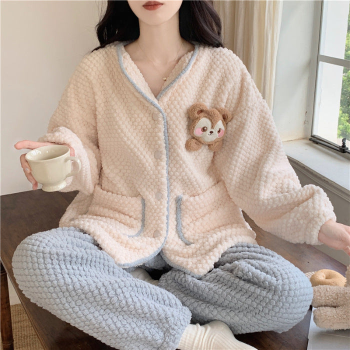 Coral Velvet Winter Pajama Set for Women