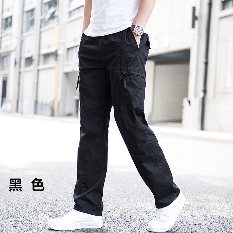 Mens Spring & Autumn Thin Cotton Cargo Pants Loose Fit, Multi-Pocket, Breathable, Plus Size (On Hand)