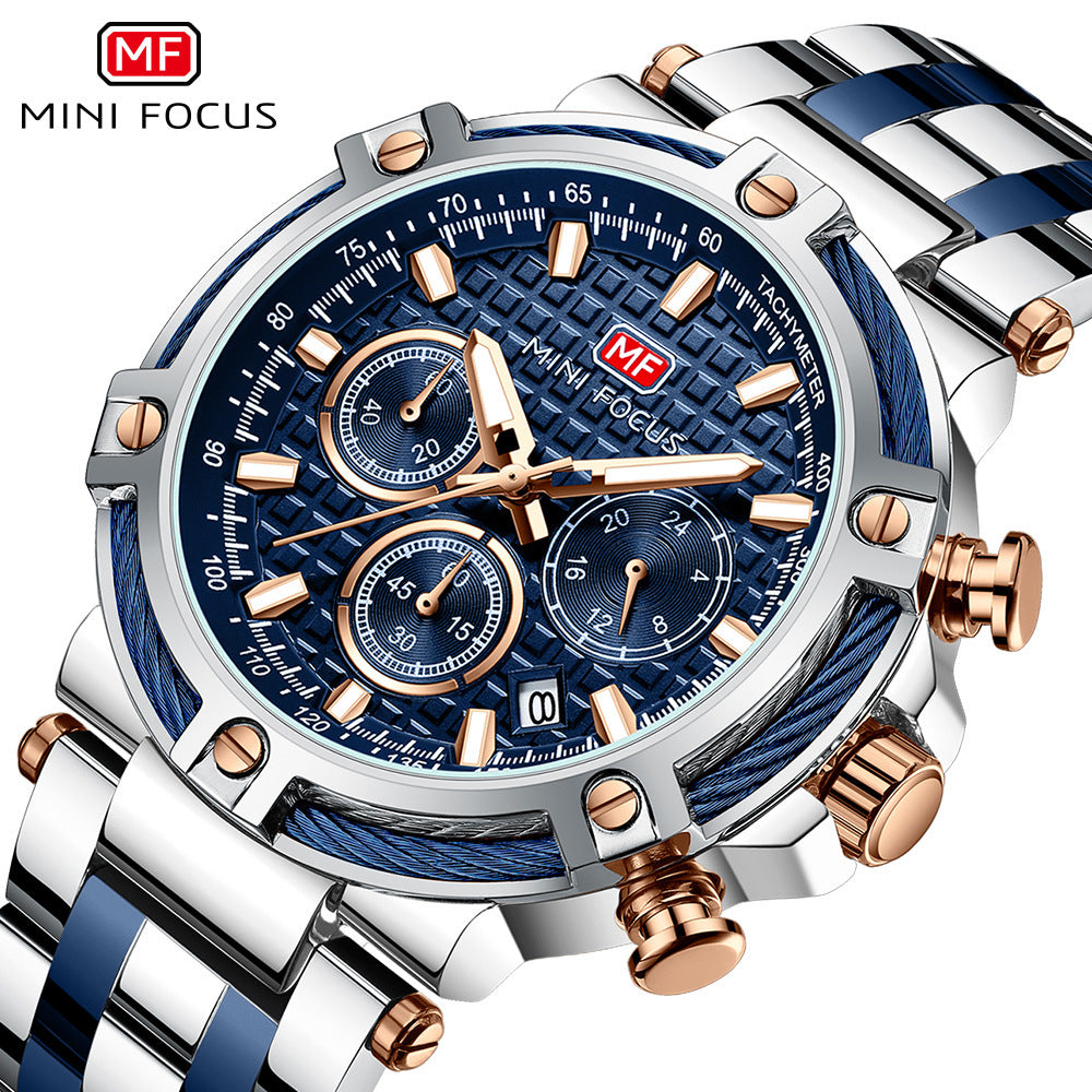 Mini Focus Men's Casual Watch - Waterproof Quartz Luminous Steel Band