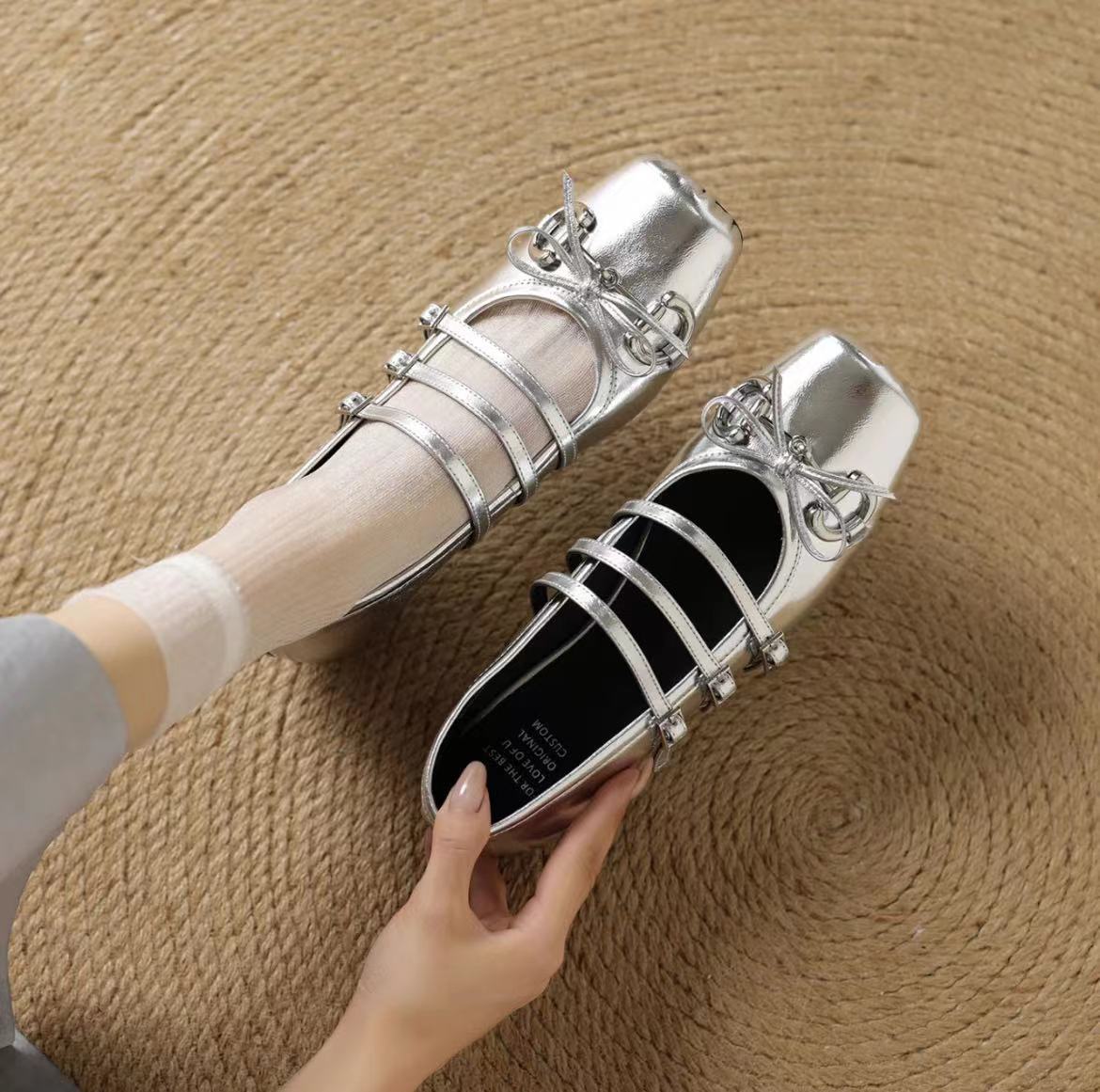 Sheepskin Horsebit Ballet Flats  Retro Little Red Mary Jane Shoes