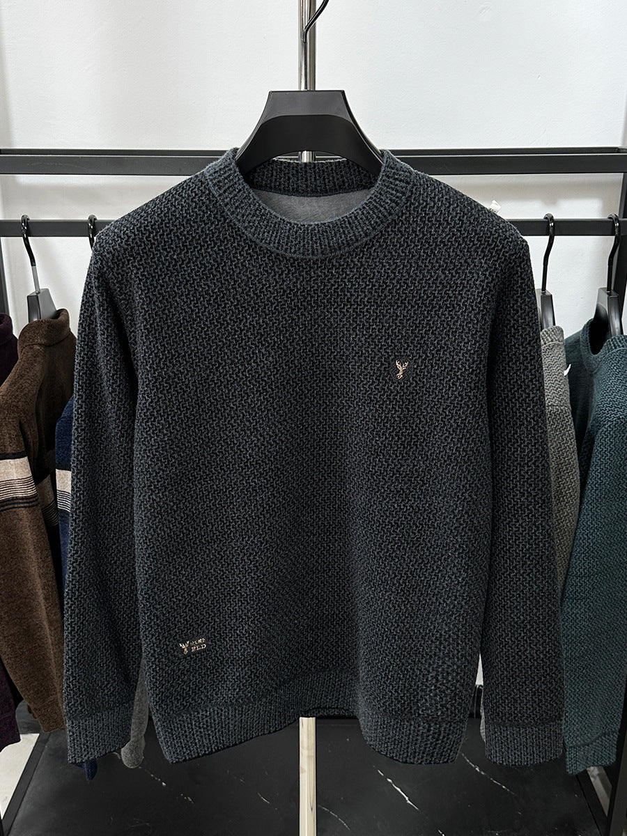 Men's Winter Fleece Pullover Sweater  Warm Round Neck Casual Sweatshirt