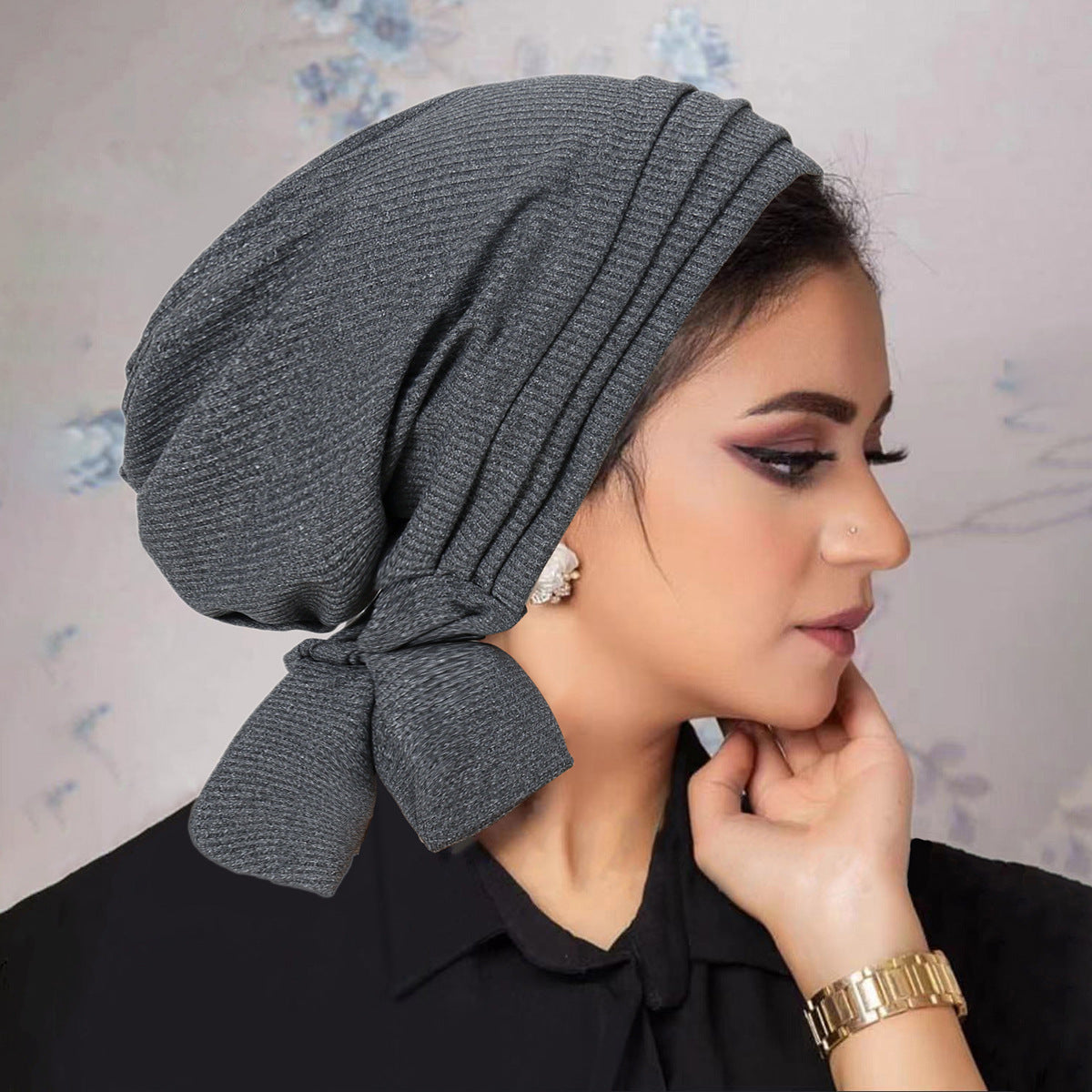 Solid Color Thread Long Tail Turban Hat