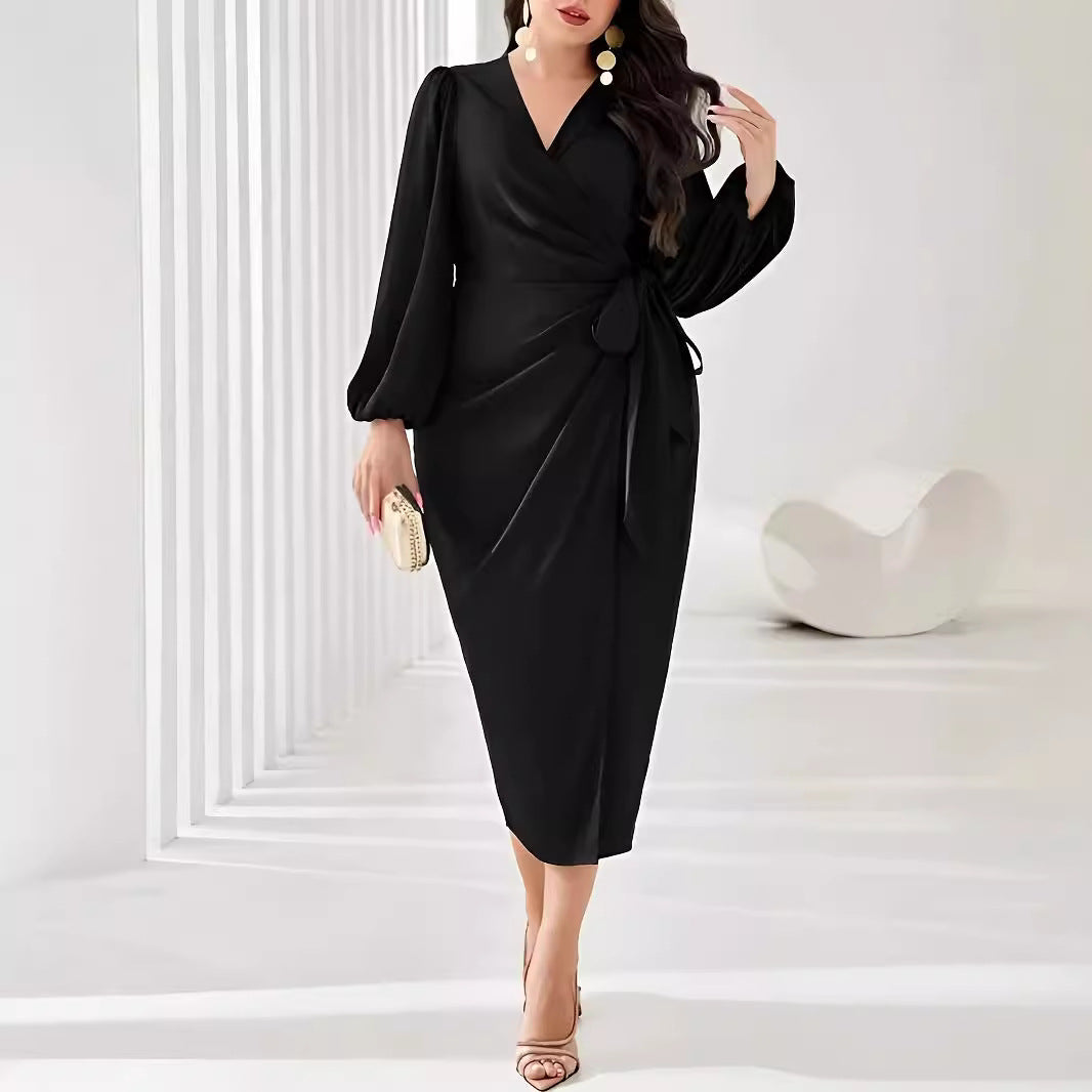 Plus Size Women's Elegant and Simple V-Neck Midi Skirt