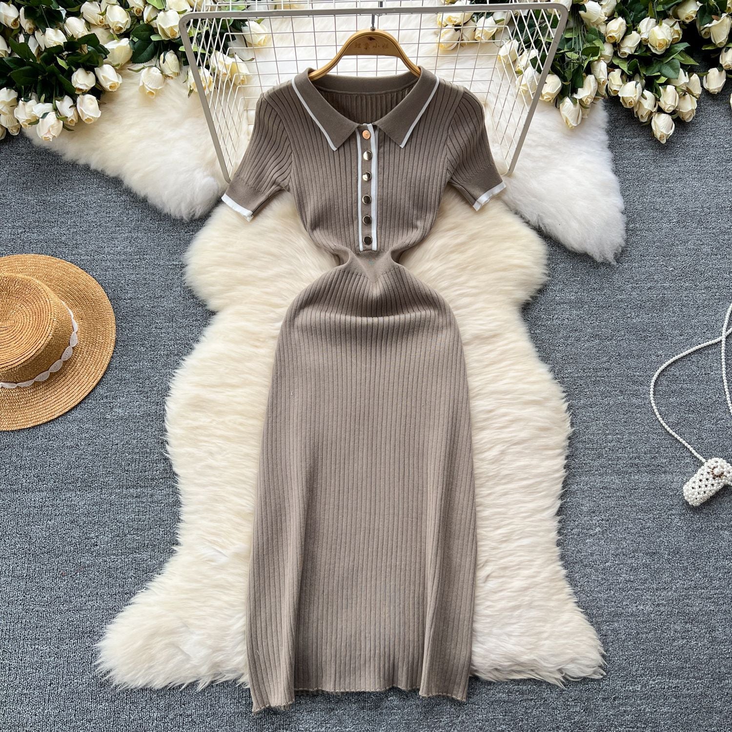 Polo Neck Slim Knitted Dress