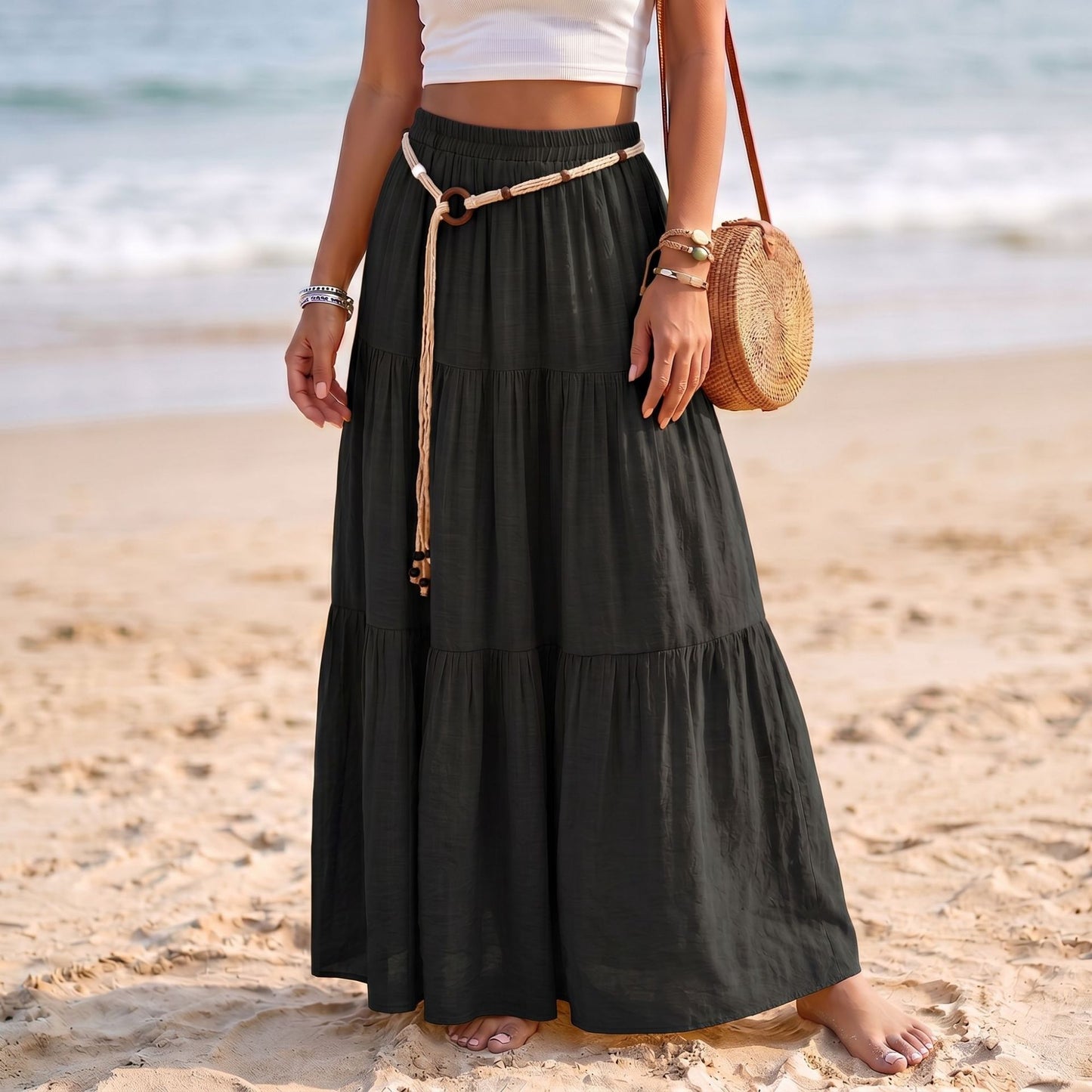 Solid Color Patchwork Layered Cake Skirt