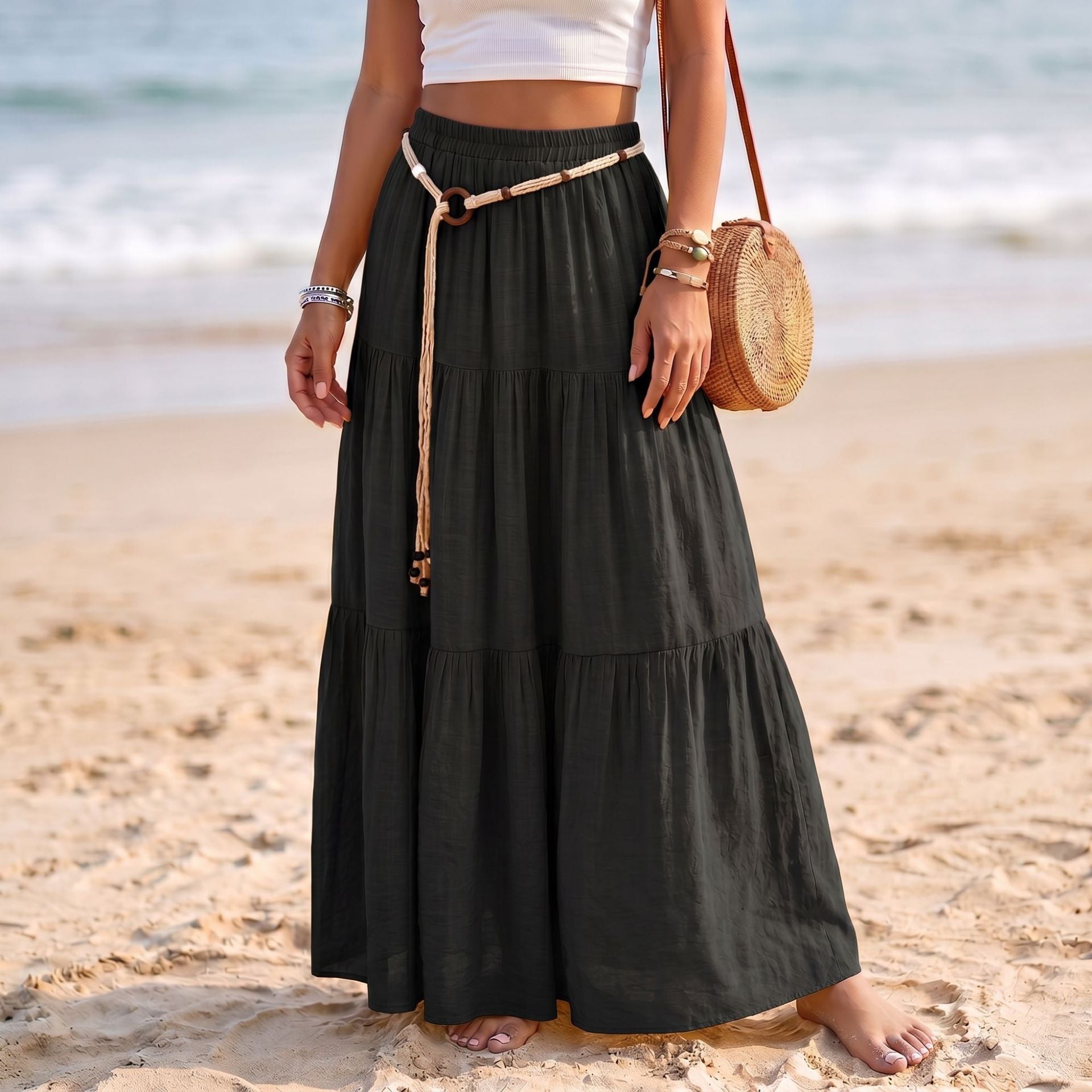 Solid Color Patchwork Layered Cake Skirt