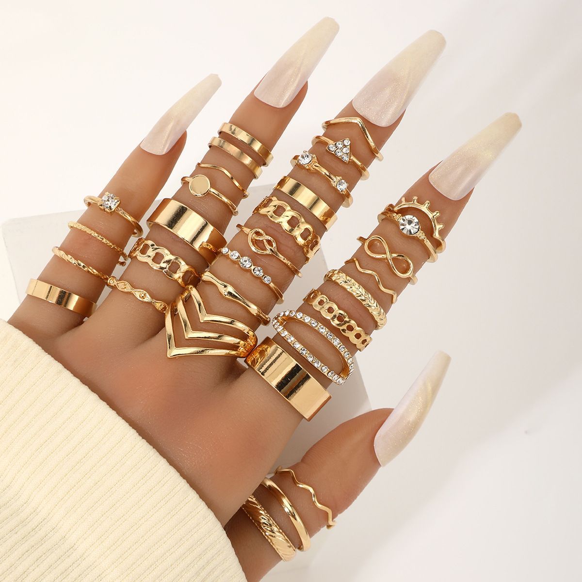 22-Piece Butterfly, Pearl, and Geometric Ring Set
