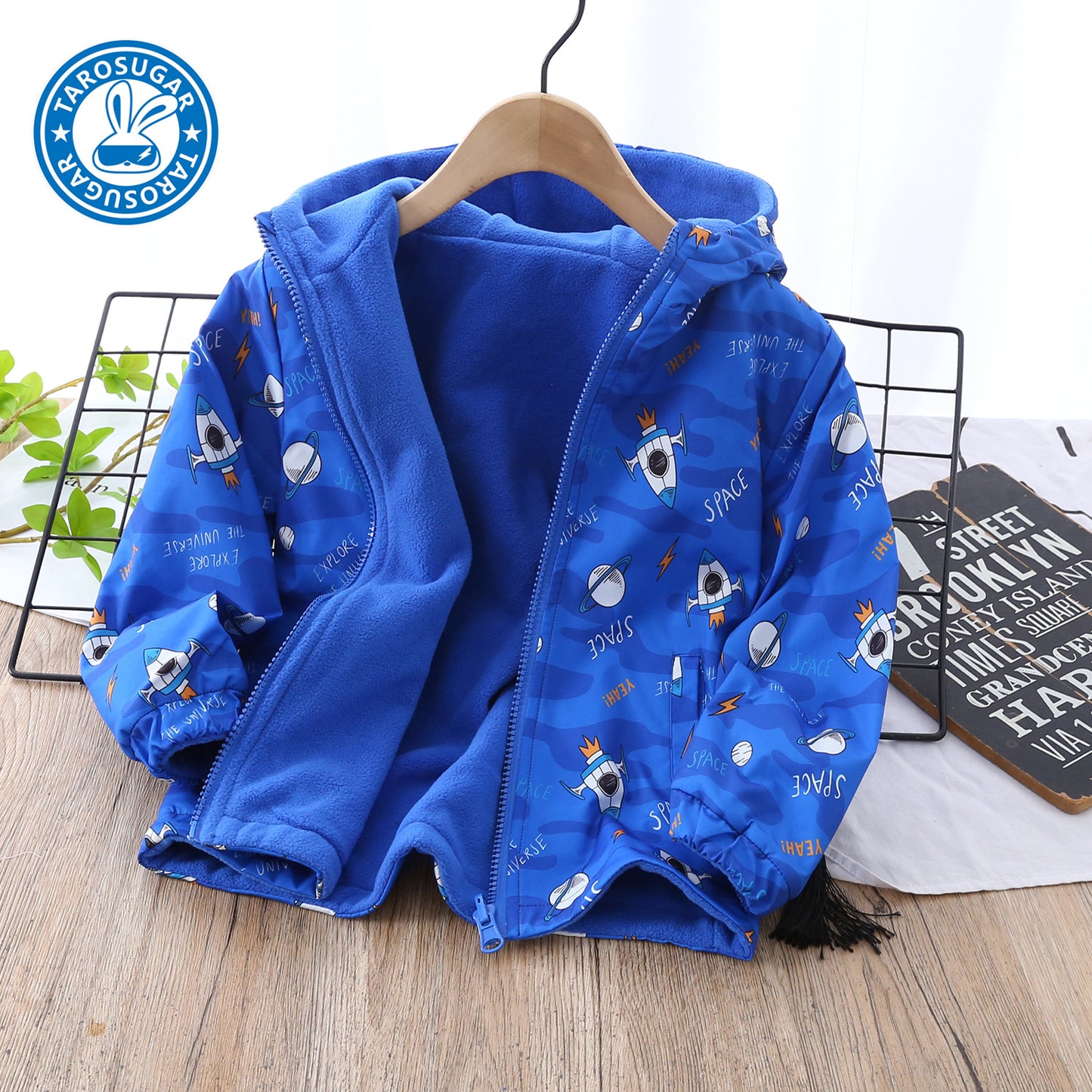 Reversible Girls' Hooded Polar Fleece Jacket  Thickened Winter Warmth (On Hand)