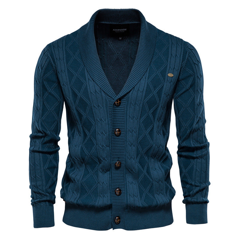 Mens Korean Style Color Block Knit Sweater Jacket