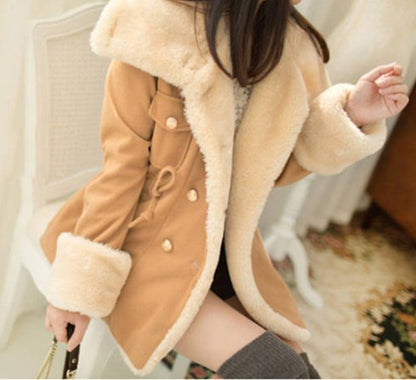 Thickened slim double-breasted student woolen coat