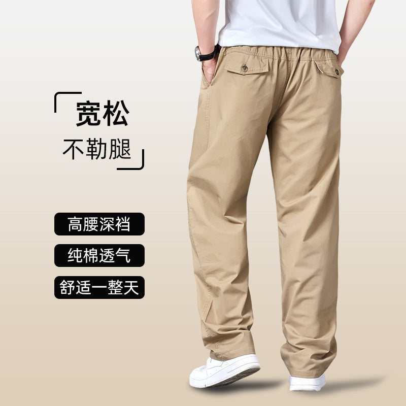 Men's Summer Thin Cotton Cargo Pants – Loose Fit Multi-Pocket Straight Casua