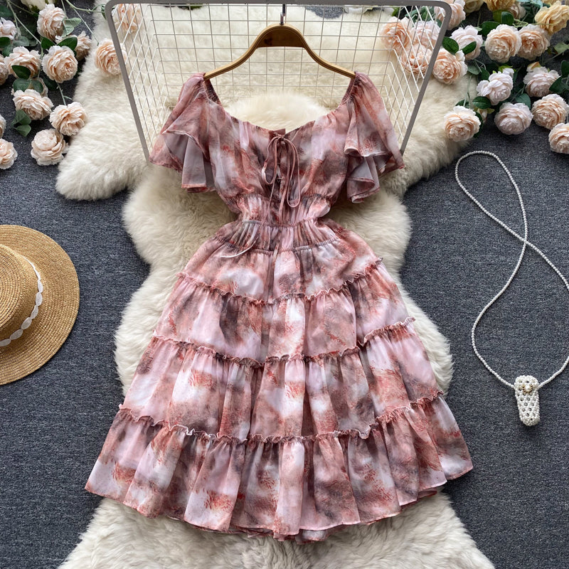 Summer new light luxury short waist dress