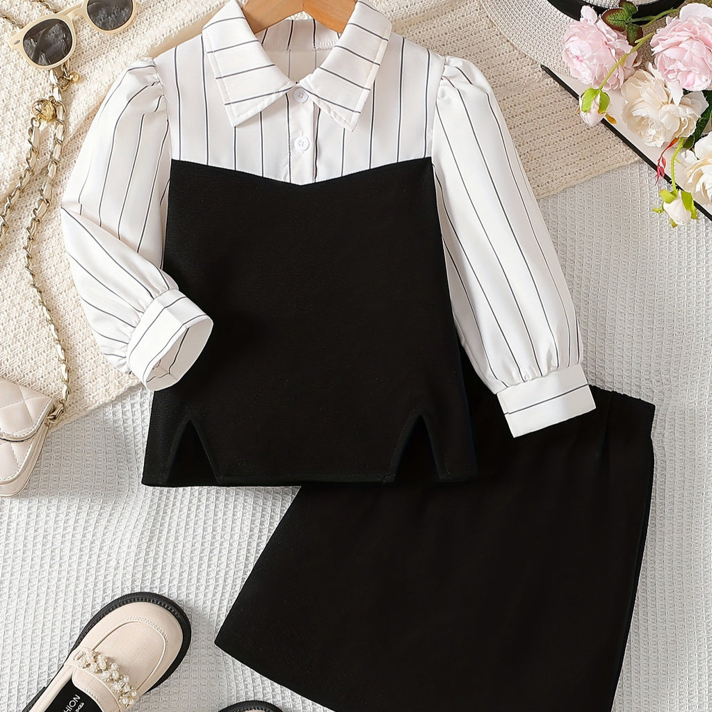 Preppy Striped Shirt & Skirt Set
