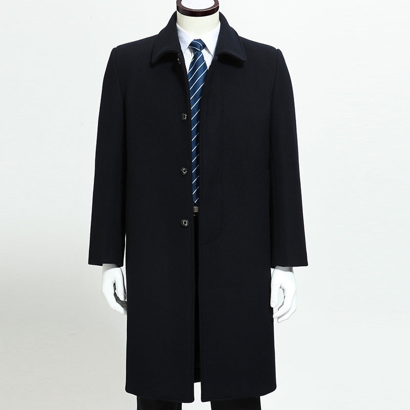 Mens Woolen Trench Coat Business Casual Long Over-Knee Jacket Autumn Winter
