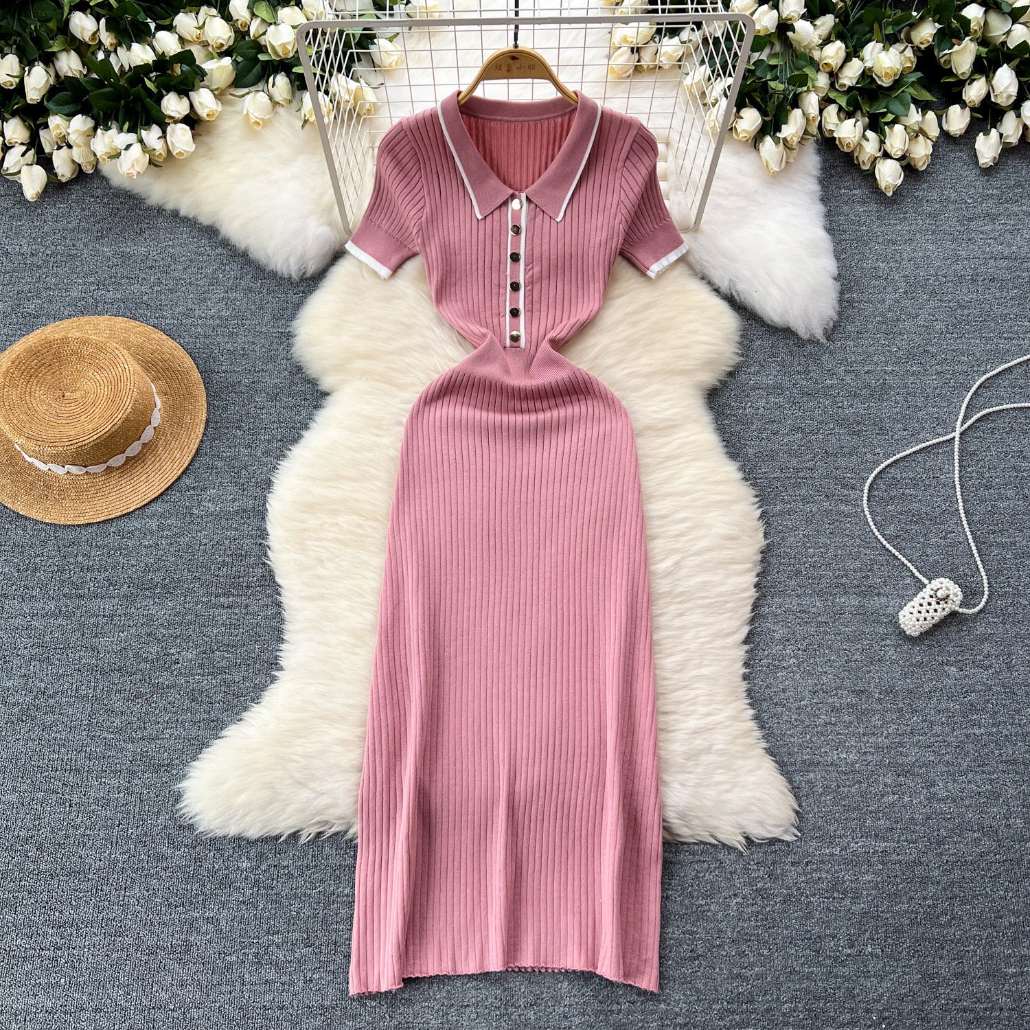 Polo Neck Slim Knitted Dress
