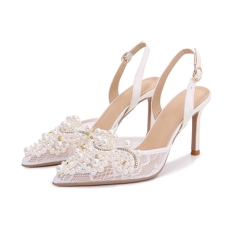 White Wedding Shoes, High Heels Pearl Women's Shoes