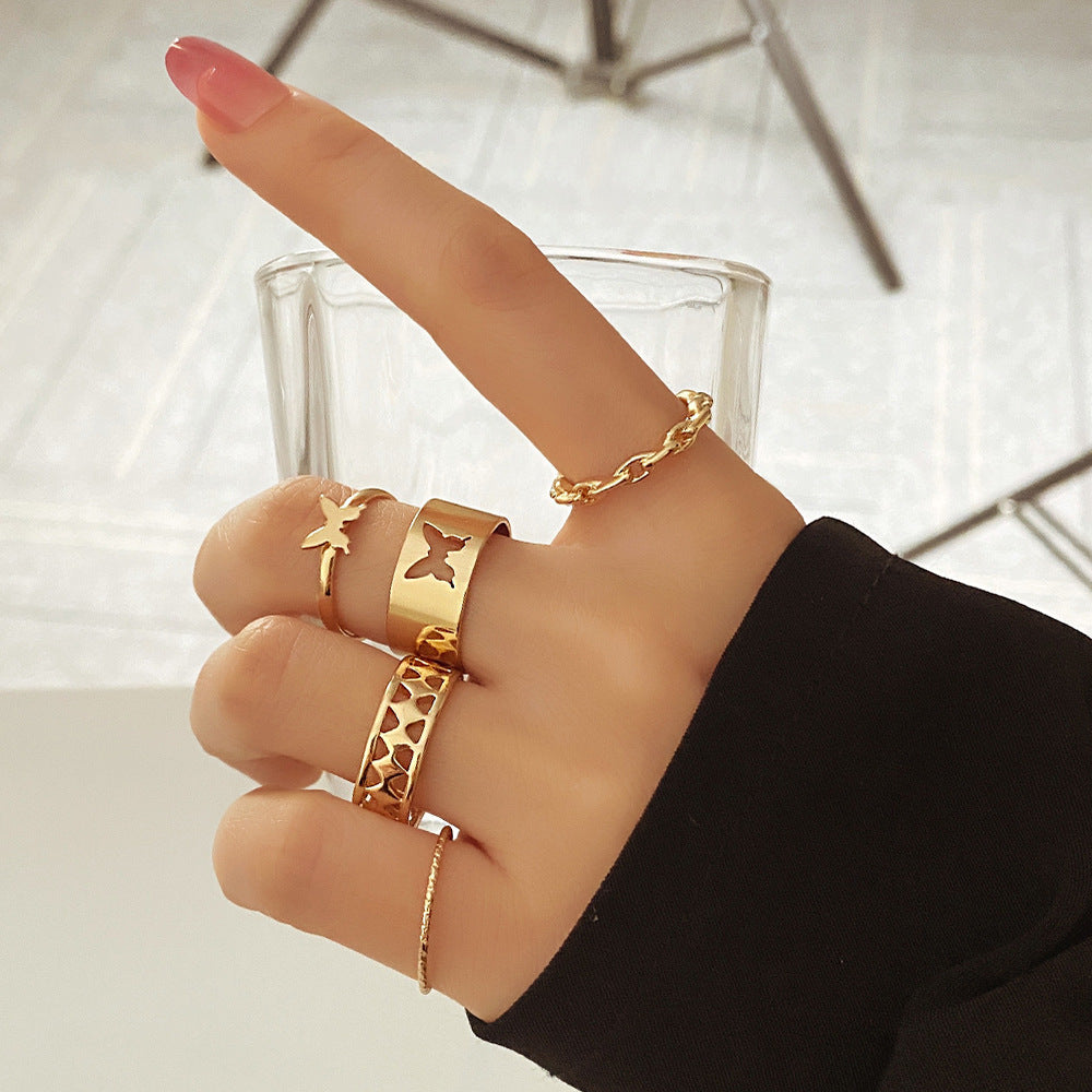 Butterfly ring opening multi-joint ring set 22 pieces love ring female design sense niche