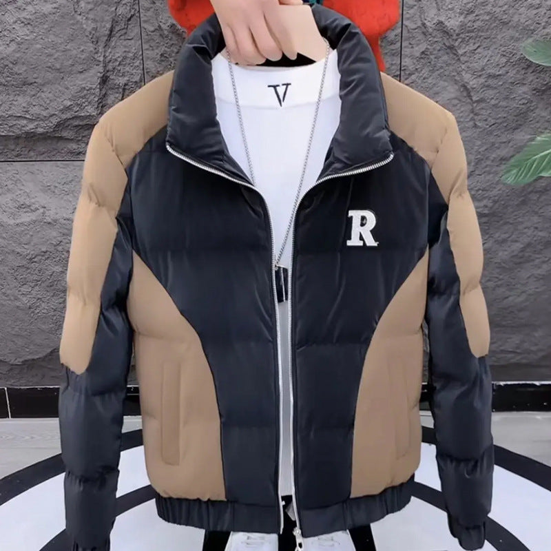 Stylish Embroidered Short Ruffian Jacket for Men  Korean Winter Cotton Coat