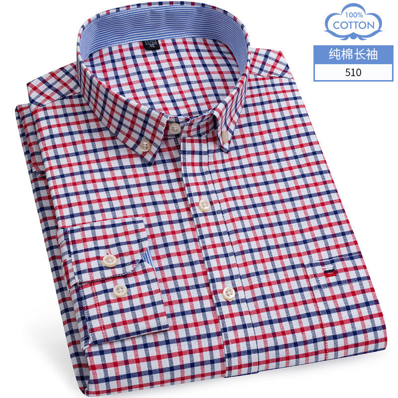 Plus Size Men's Plaid Cotton Oxford Shirt  Spring/Autumn Casual