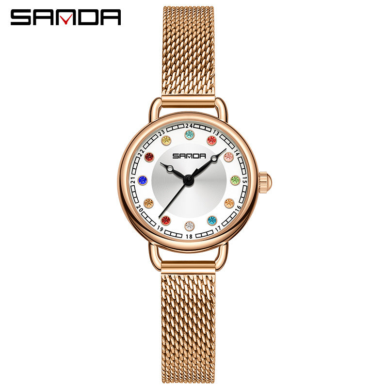 Elegant Malachite Quartz Watch with Crystal Stones - Luxury Women's