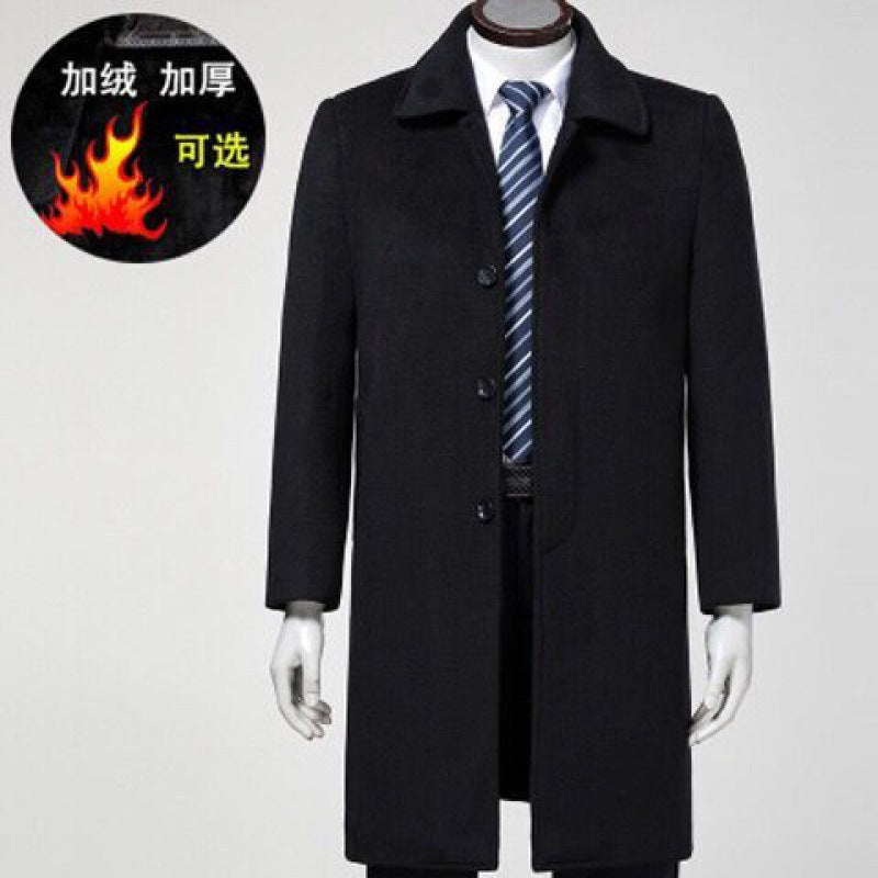Mens Woolen Trench Coat Business Casual Long Over-Knee Jacket Autumn Winter