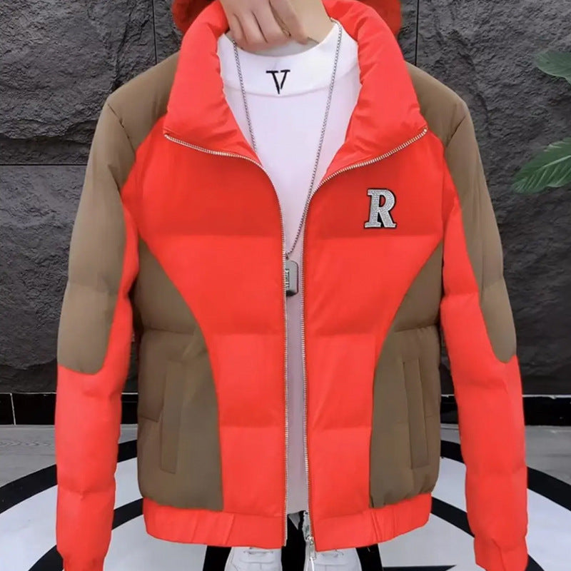 Stylish Embroidered Short Ruffian Jacket for Men  Korean Winter Cotton Coat