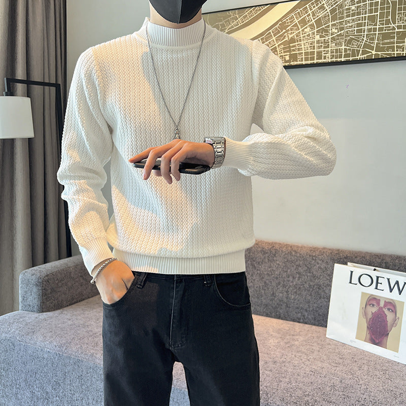 Men’s Solid Color Semi-Turtleneck Sweater